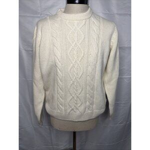 Ponant France Fishermans Sweater Cable Knit Ivory Mens M L New Wool Cashmere